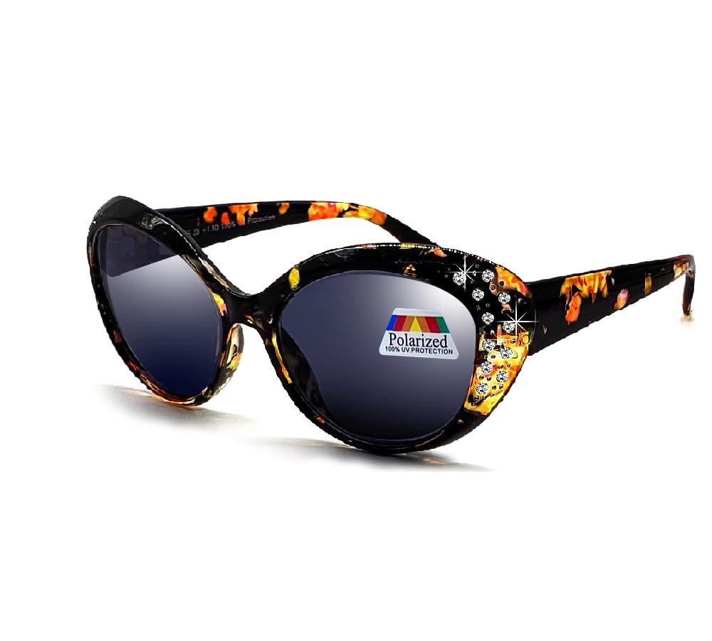 Polarized & Bifocal Readers Sunglasses for Women Rhinestone Cat Eyes Sun Reading Glasses UV100 Vintage Brown Black