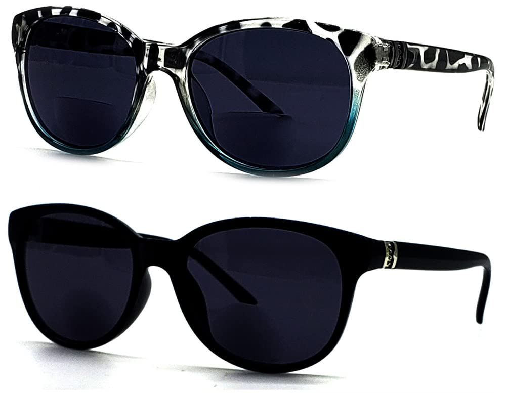Bifocal Sunglasses Reading Glasses for Women Fashion Designer Cat eyes (2 Pack) Vintage Sun Readers Outdoor