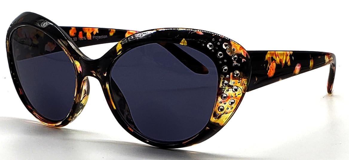Polarized & Bifocal Readers Sunglasses for Women Rhinestone Cat Eyes Sun Reading Glasses UV100 Vintage Brown Black