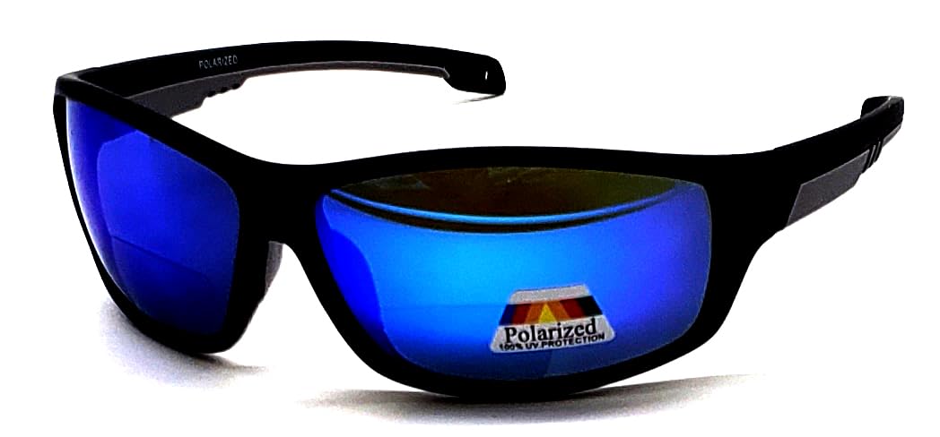 Polarized Bifocal Sunglasses Reading Glasses for Men and Women Sports Wrap Mirror Fishing Driving UV Protection Blue