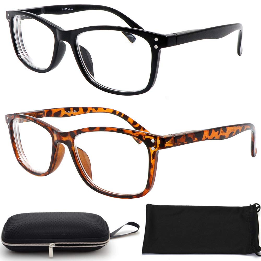 Nearsighted for Distance Myopia Glasses for Men and Women Square 2-Pair for Driving Not Reading Glasses