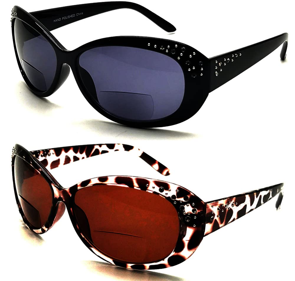 Bifocal Reading Sunglasses for Women Cat eyes (2-Pack) UV400 Protection Vintage Oval Fashion Designer Sun Readers