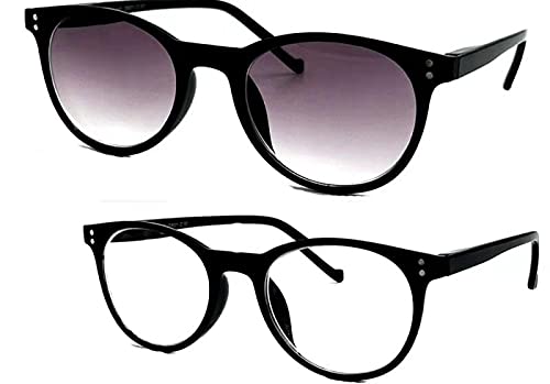 Nearsighted Distance Driving Myopia Glasses Men and Women (2 Pair) Shortsighted, Black Round Oval Circle Shape
