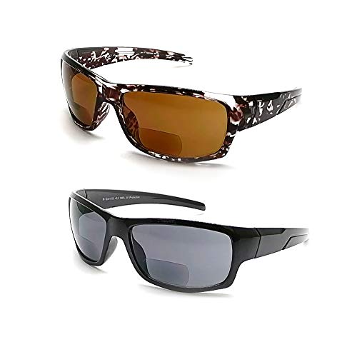 2-Pair Bifocal Reading Sunglasses for Men and Women Sports Wrap Outdoor Sun Readers UV Protection