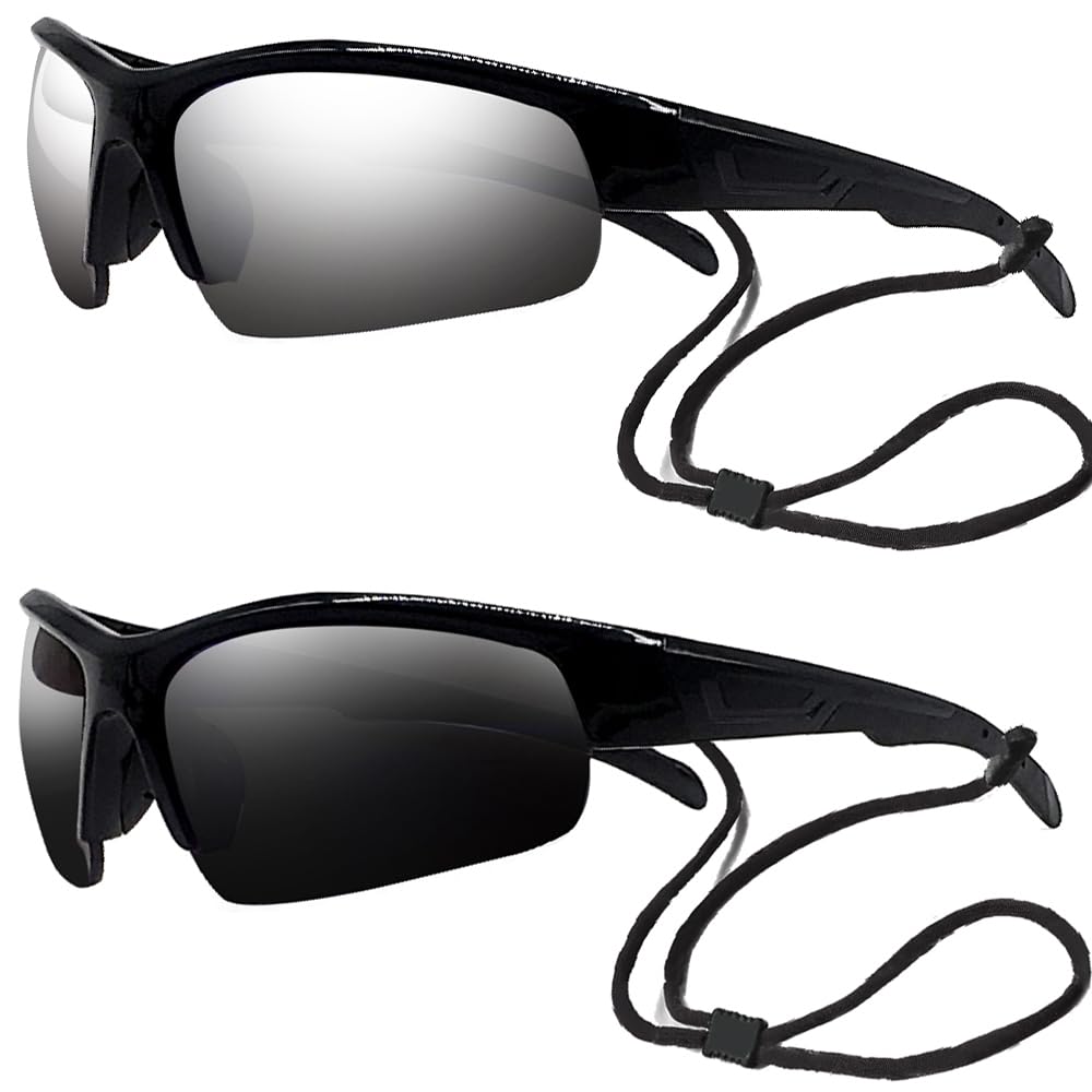 2-Pair Bifocal Sports Sunglasses Reading Glasses Men and Women Reader Wrap Mirror Fishing Driving Black Silver Sun Readers