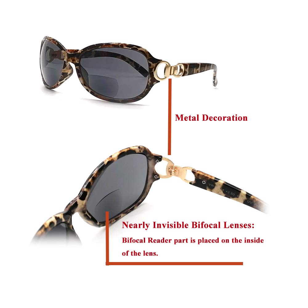 2-Pair Bifocal Reading Sunglasses for Women Metal Designer Vintage Street Fashion UV Protection Oversize Sunreader Sunglasses
