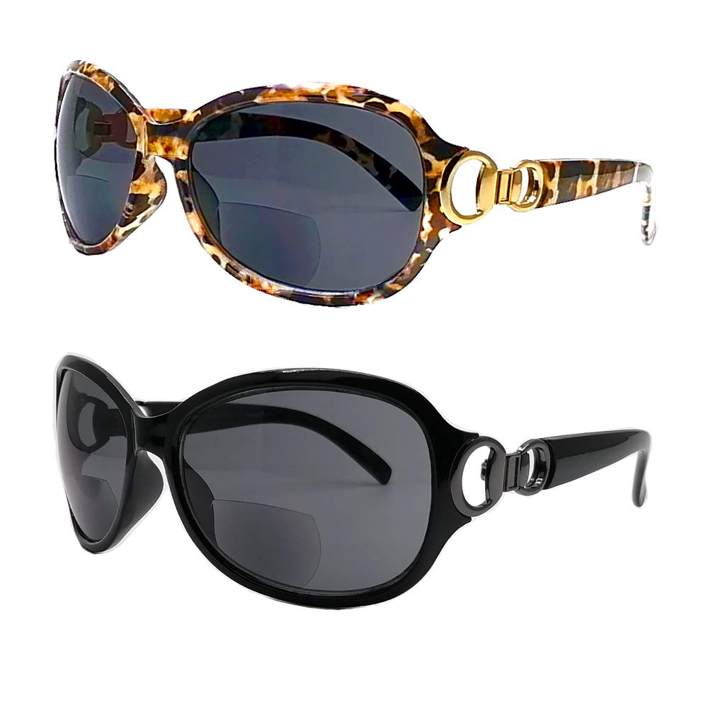 2-Pair Bifocal Reading Sunglasses for Women Metal Designer Vintage Street Fashion UV Protection Oversize Sunreader Sunglasses