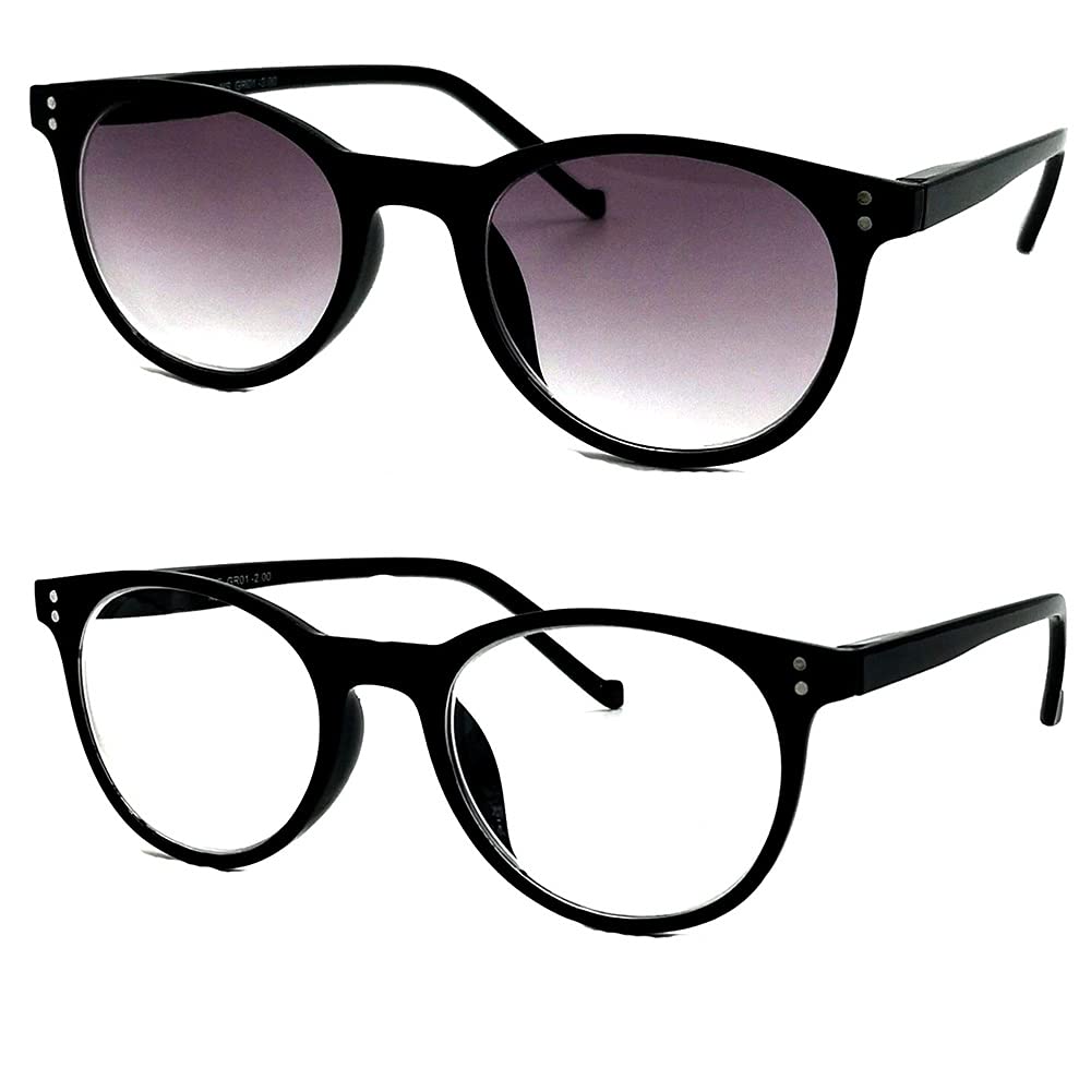 Nearsighted Distance Driving Myopia Glasses Men and Women (2 Pair) Shortsighted, Black Round Oval Circle Shape