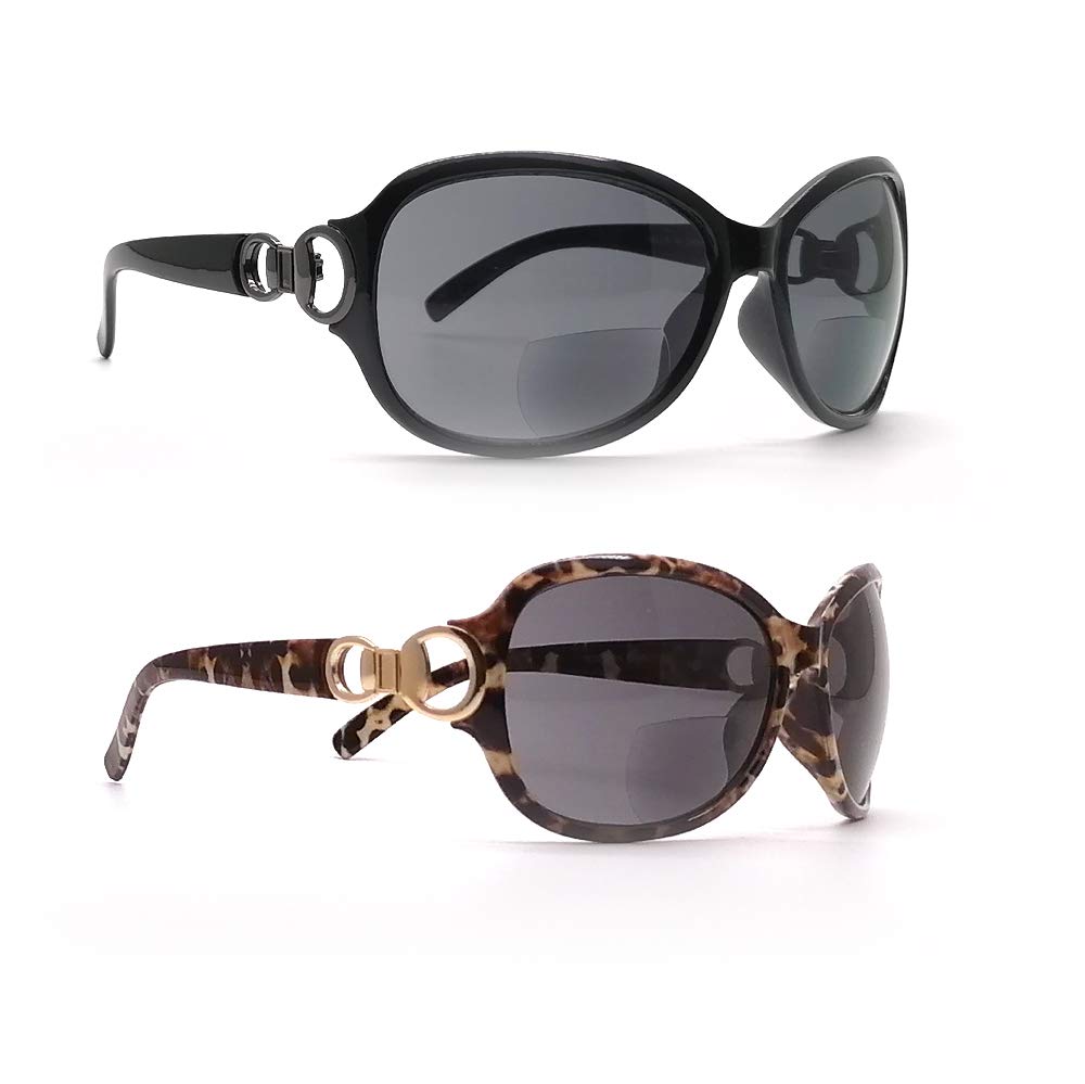 2-Pair Bifocal Reading Sunglasses for Women Metal Designer Vintage Street Fashion UV Protection Oversize Sunreader Sunglasses
