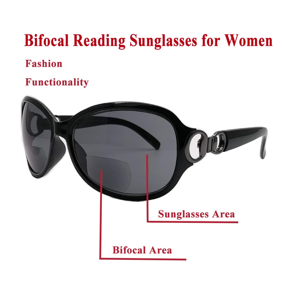 2-Pair Bifocal Reading Sunglasses for Women Metal Designer Vintage Street Fashion UV Protection Oversize Sunreader Sunglasses