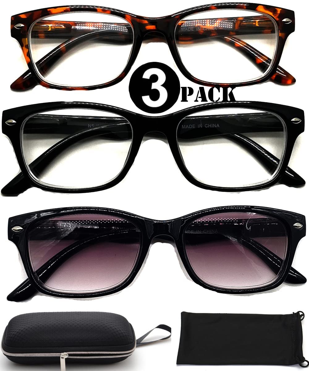 Nearsighted Distance Driving Glasses Eyeglasses for Men and Women Myopia Shortsighted 3-Pack