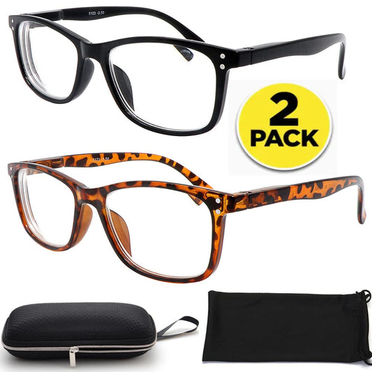 Nearsighted for Distance Myopia Glasses for Men and Women Square 2-Pair for Driving Not Reading Glasses