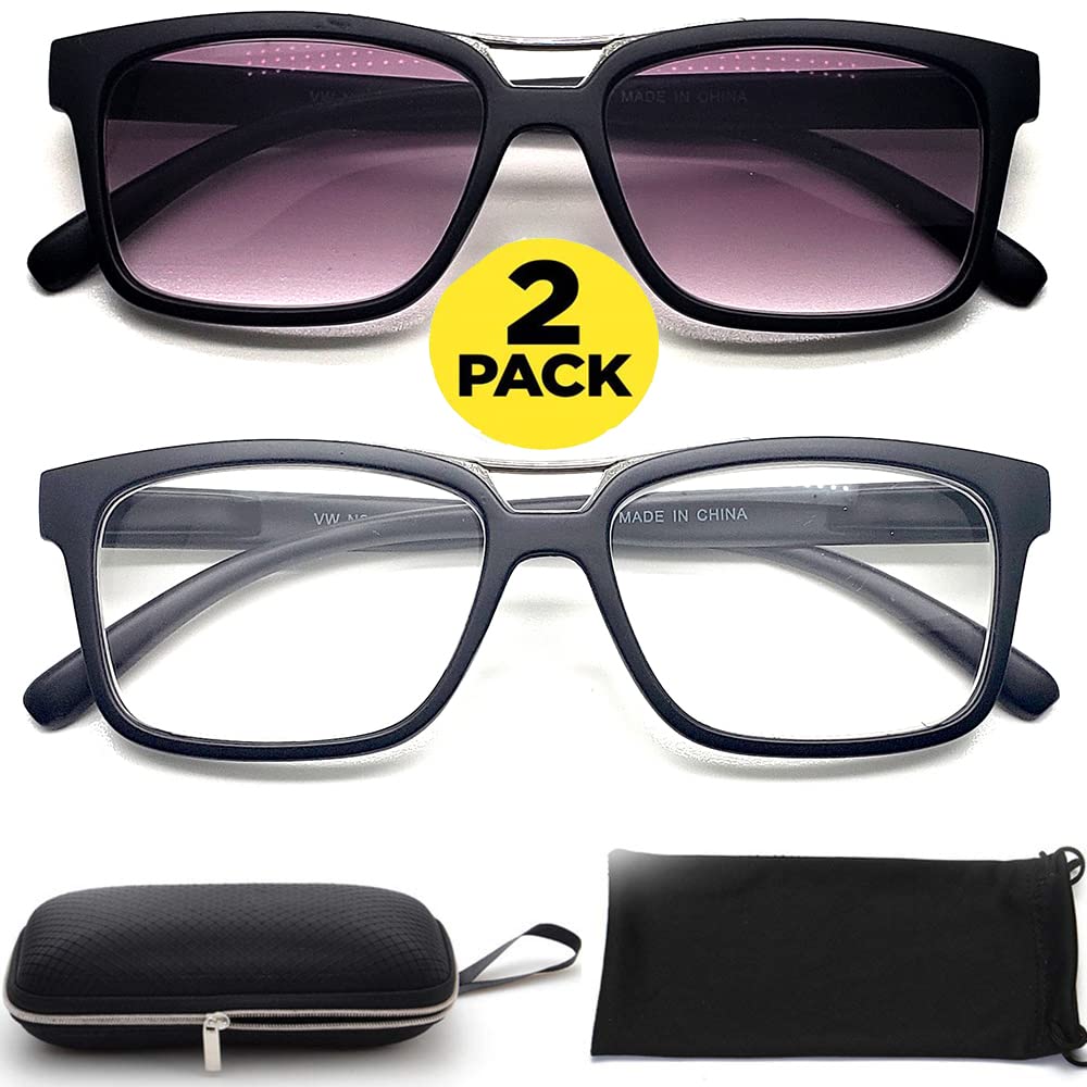 Nearsighted Glasses for Distance Driving Myopia Glasses for Men and Women (2Pairs) Rectangular Square Shape